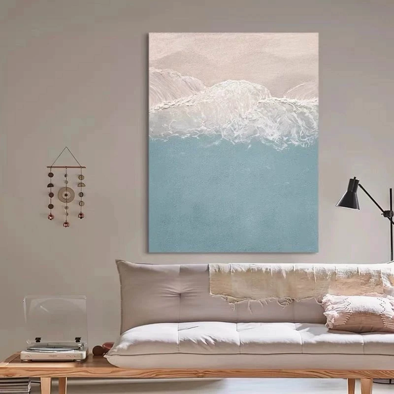 Blue Ocean Abstract Canvas - 3D Textured Wave Painting for Living Room Decor
