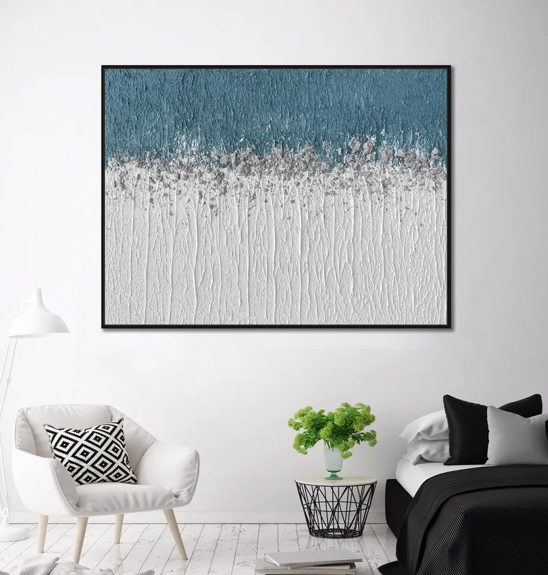 Green and White Abstract Canvas Art - Textured Minimalist Painting for Modern Homes
