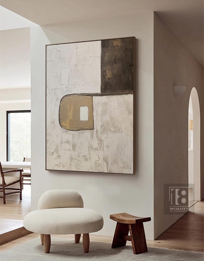 Gold Abstract Textured Wall Art - Minimalist Canvas Painting for Modern Interiors