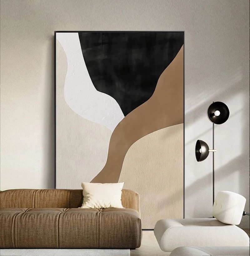 Beige and White Abstract Oil Painting - Minimalist Canvas Art for Contemporary Decor