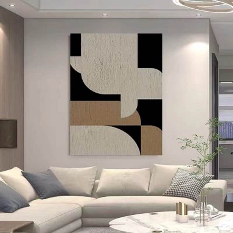 Black White and Gold Abstract Painting - Textured Canvas Wall Art for Modern Interiors