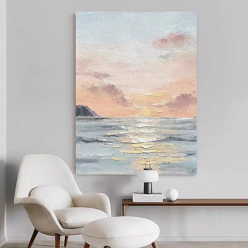 Ocean Sunset Canvas Art - Impressionist Seascape Painting for Living Room Decor