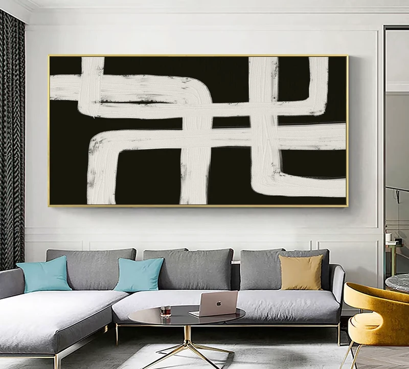 Modern Abstract Painting | Large Black White Textured Canvas Art
