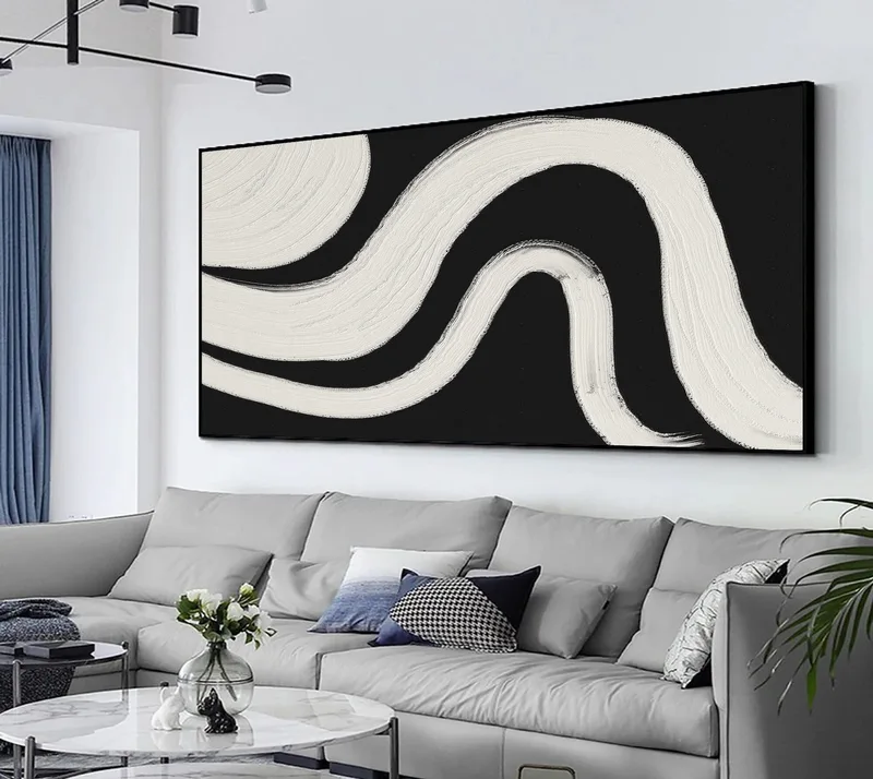 Wabi Sabi White Textured Wall Art | Modern Black & White Abstract Painting