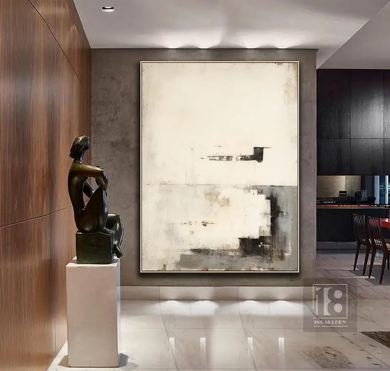 Neutral Beige & White Abstract Painting | Wabi Sabi Minimalist Art