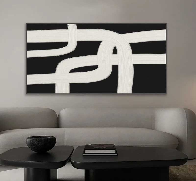 Black White Abstract Oil Painting | Textured Canvas Art for Living Room