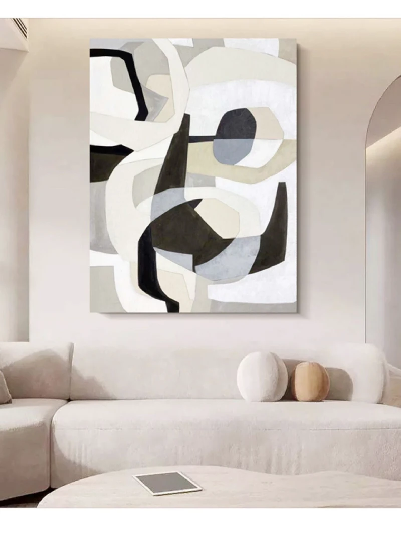 Neutral Black & White Abstract Painting | Minimalist Textured Canvas Art