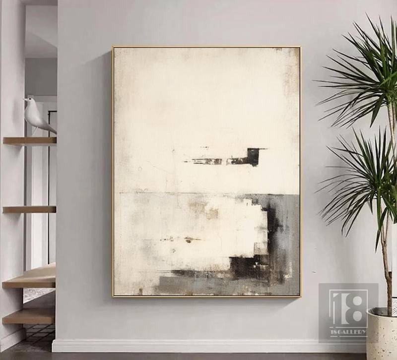 Neutral Beige & White Abstract Painting | Wabi Sabi Minimalist Art