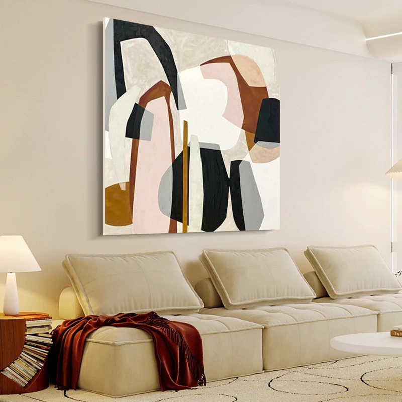 Extra Large Abstract Painting | Black, Gray & White Canvas Art | Brown Accents