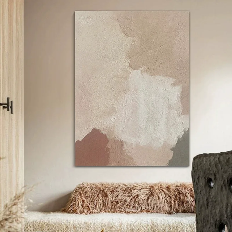 Abstract Minimalist Oil Painting | Beige Boho Textured Wall Art