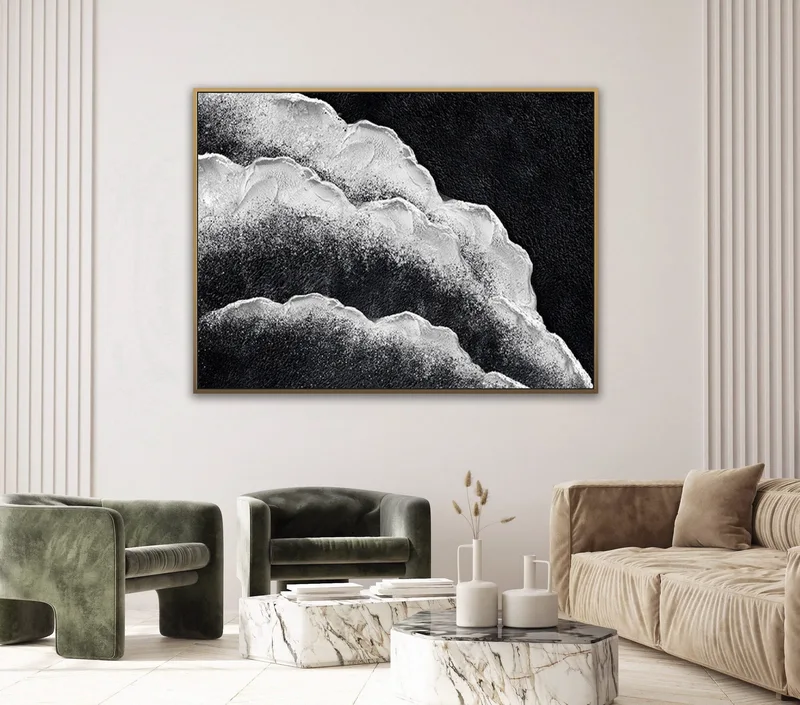Original Black Wall Art | Large Textured Black and White Abstract Painting