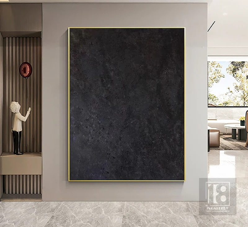Black Wabi Sabi Wall Art | Large Black Starry Sky Abstract Painting