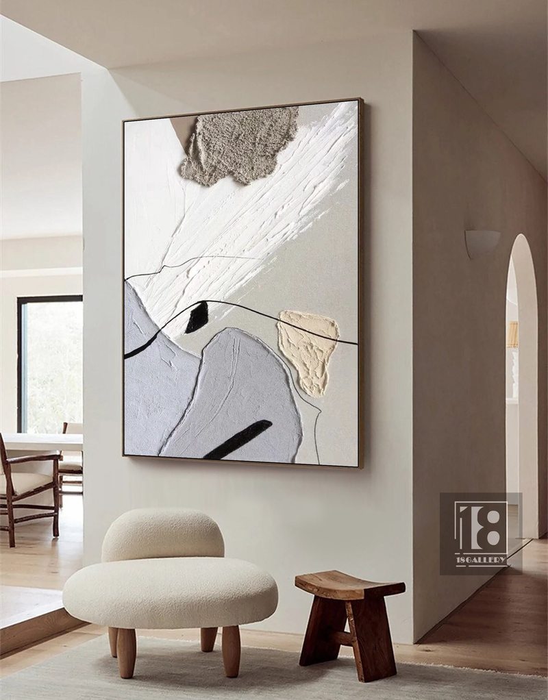 Minimalist Textured Wall Art | Gray & White Abstract Painting | Wabi Sabi