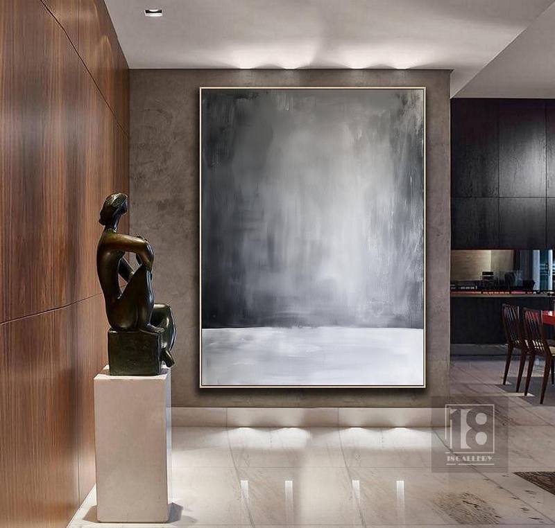 Black & White Abstract Painting on Canvas | Minimalist Wabi Sabi Art