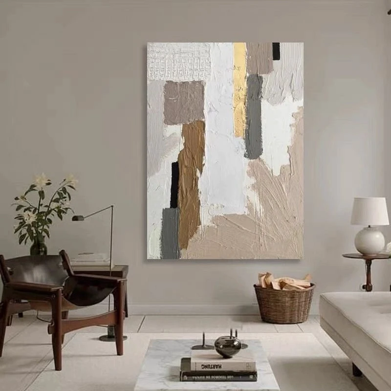 Original Beige & White Abstract Painting | 3D Textured Wall Art Decor