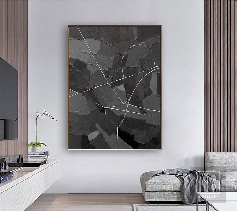 Large Black & Gray Abstract Painting | Wabi Sabi Textured Canvas Art