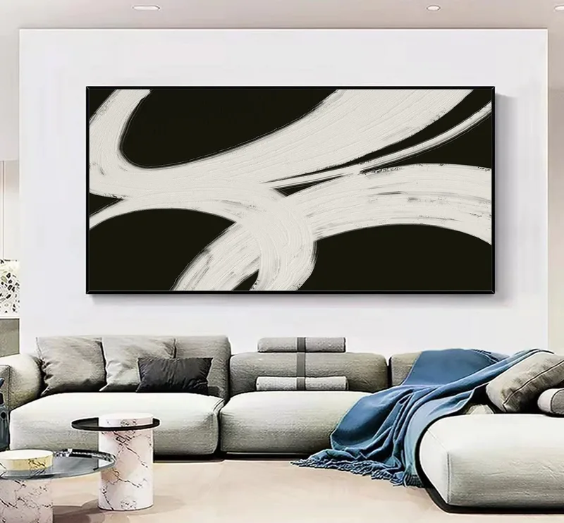 Large Black & White Abstract Painting | Original Oil on Canvas | Minimalist Wall Art