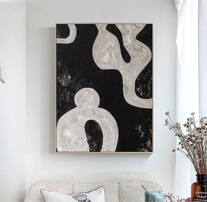 Black & Gray Abstract Painting | Minimalist Black Wall Art | Wabi Sabi