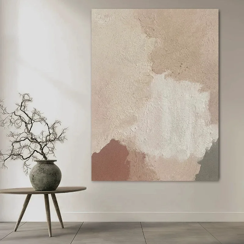 Abstract Minimalist Oil Painting | Beige Boho Textured Wall Art