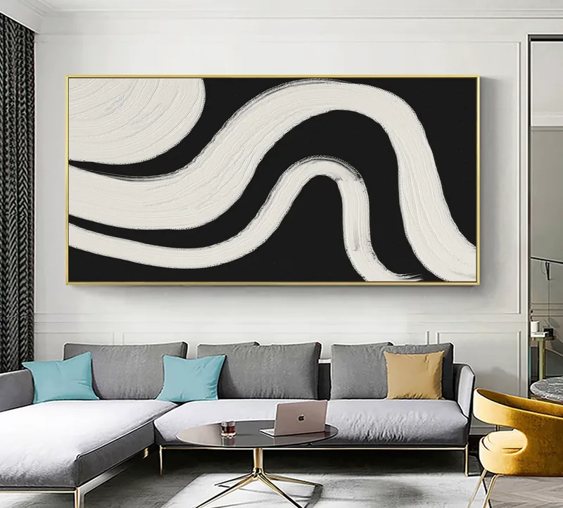 Wabi Sabi White Textured Wall Art | Modern Black & White Abstract Painting
