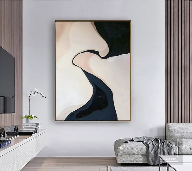 Wabi Sabi Wall Art | Black, White & Beige Abstract Painting | Modern Art