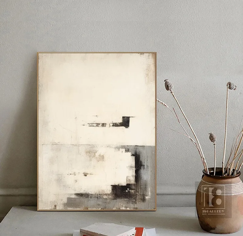Neutral Beige & White Abstract Painting | Wabi Sabi Minimalist Art