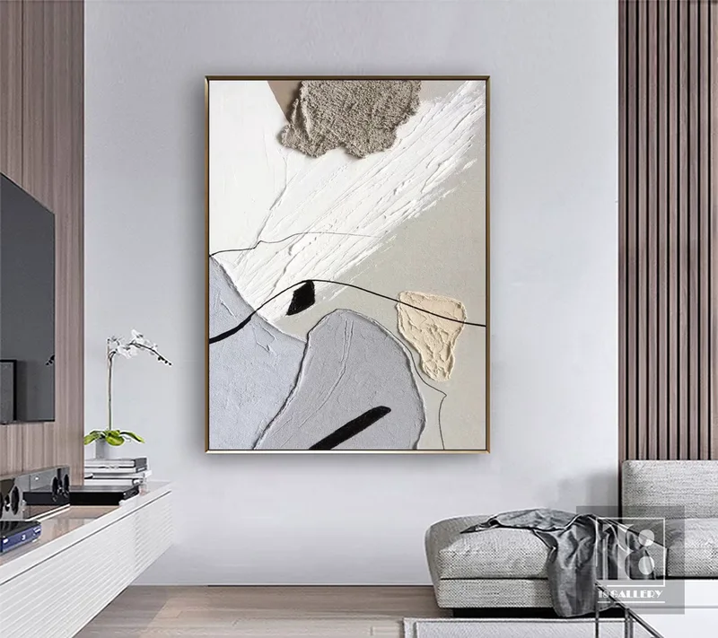 Minimalist Textured Wall Art | Gray & White Abstract Painting | Wabi Sabi