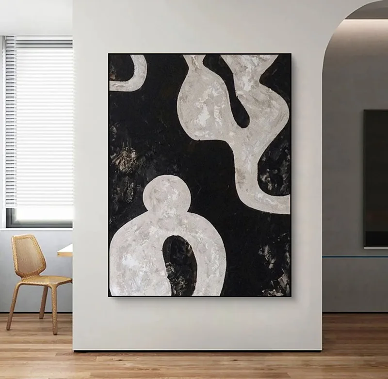 Black & Gray Abstract Painting | Minimalist Black Wall Art | Wabi Sabi