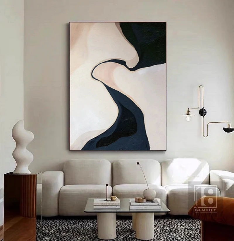Wabi Sabi Wall Art | Black, White & Beige Abstract Painting | Modern Art