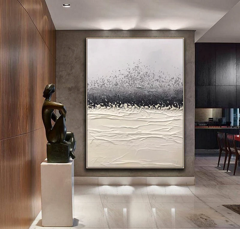 Large Black and White Abstract Painting on Canvas | Modern Minimalist Art