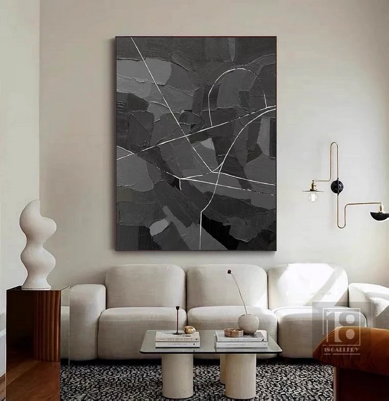 Large Black & Gray Abstract Painting | Wabi Sabi Textured Canvas Art