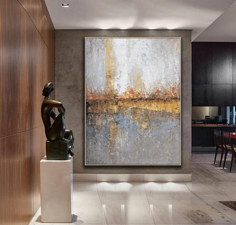 Large Gold Textured Abstract Painting | Modern Bedroom Wall Art