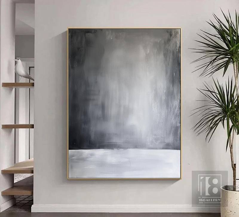 Black & White Abstract Painting on Canvas | Minimalist Wabi Sabi Art