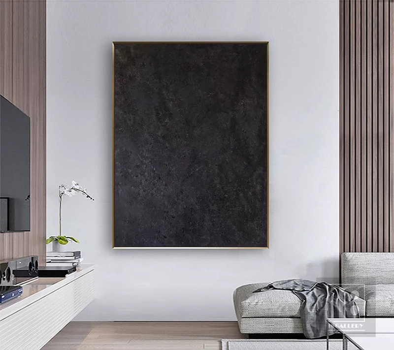 Black Wabi Sabi Wall Art | Large Black Starry Sky Abstract Painting