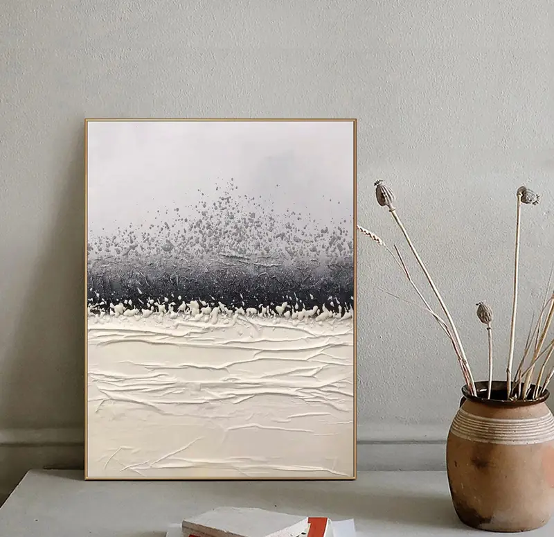 Large Black and White Abstract Painting on Canvas | Modern Minimalist Art