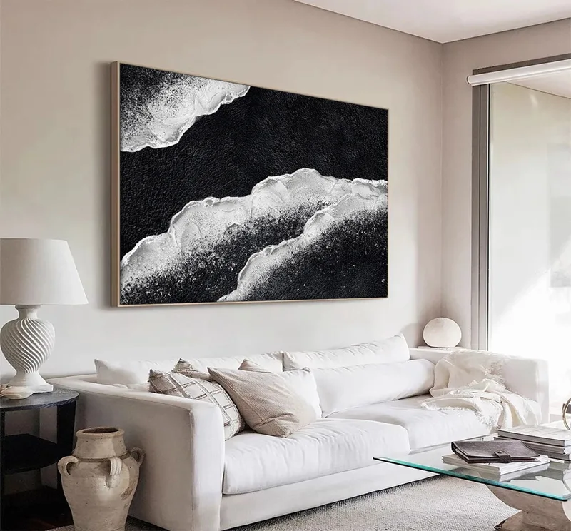 Black & White 3D Textured Wall Art | Original Abstract Painting on Canvas