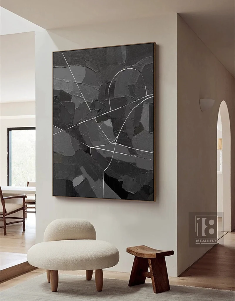 Large Black & Gray Abstract Painting | Wabi Sabi Textured Canvas Art