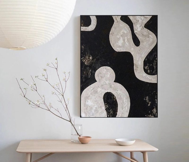 Black & Gray Abstract Painting | Minimalist Black Wall Art | Wabi Sabi