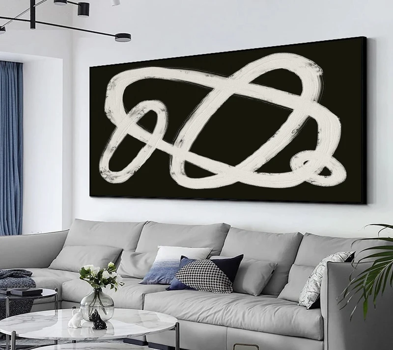 Large Black White Abstract Painting | Original Hand-painted Oil on Canvas