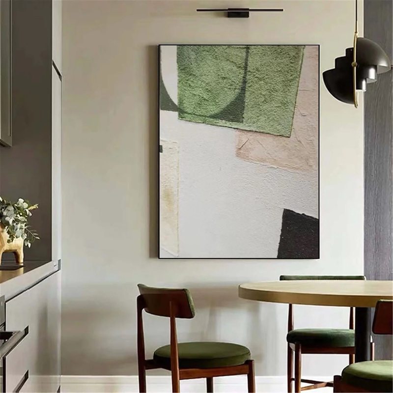 Large White & Green Minimalist Wall Art | Wabi Sabi Textured Painting