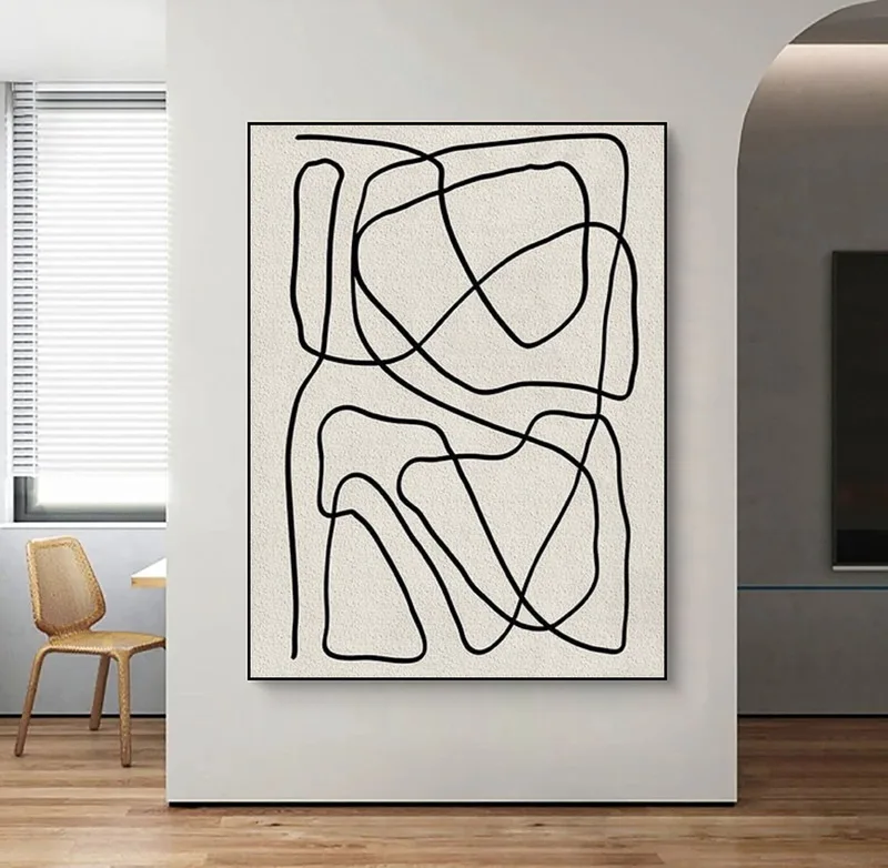 Scandinavian Wall Art | Large White Textured Abstract Painting | Line Art