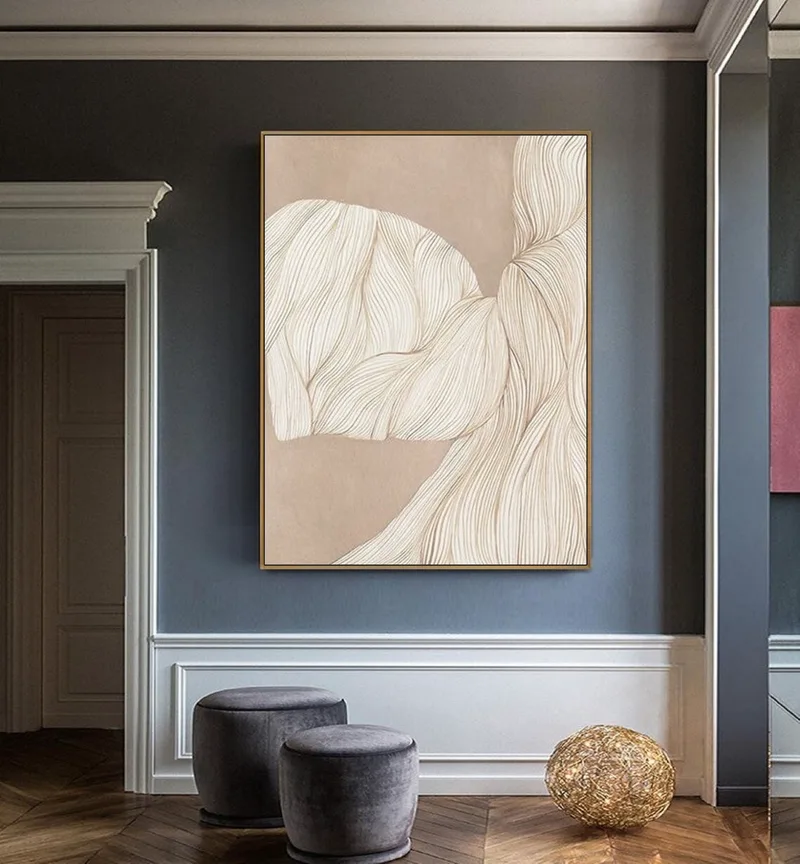 Pink & White Abstract Painting | Neutral Boho Textured Canvas Art