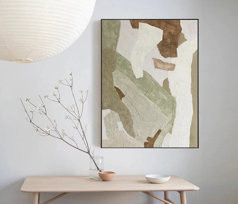 Abstract Minimalist Oil Painting | Neutral Boho Textured Canvas Art