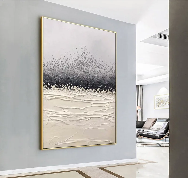 Large Black and White Abstract Painting on Canvas | Modern Minimalist Art