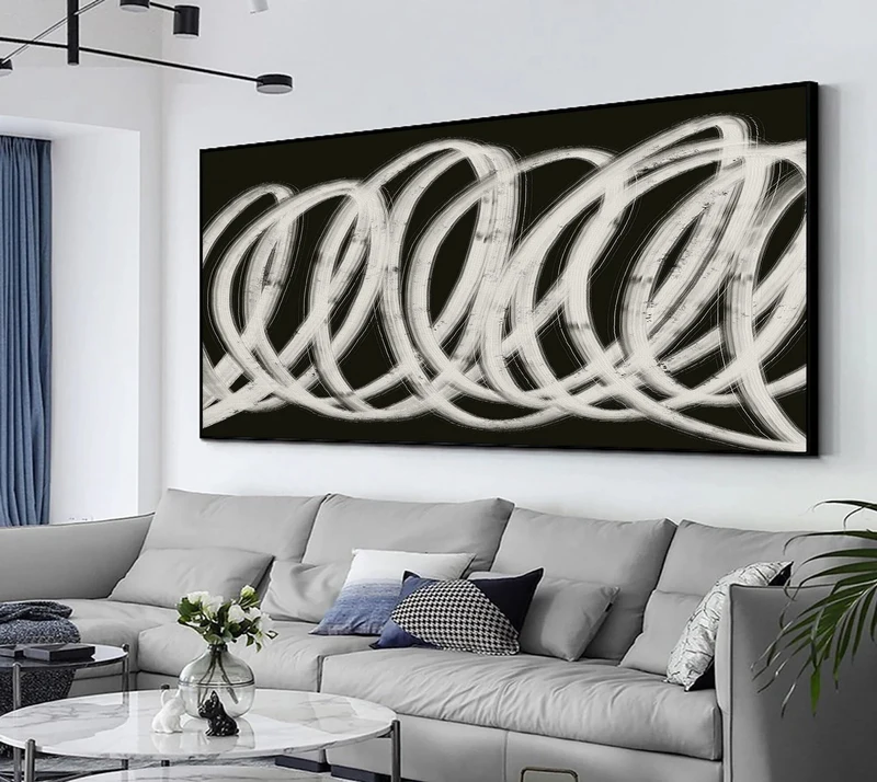Textured Black White Abstract Painting | Original Canvas Wall Art for Living Room