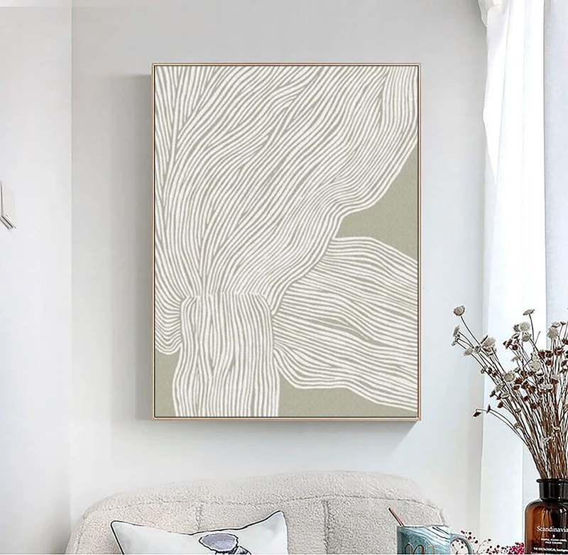 Green & White Abstract Painting | Modern Textured Canvas Art | Neutral Decor