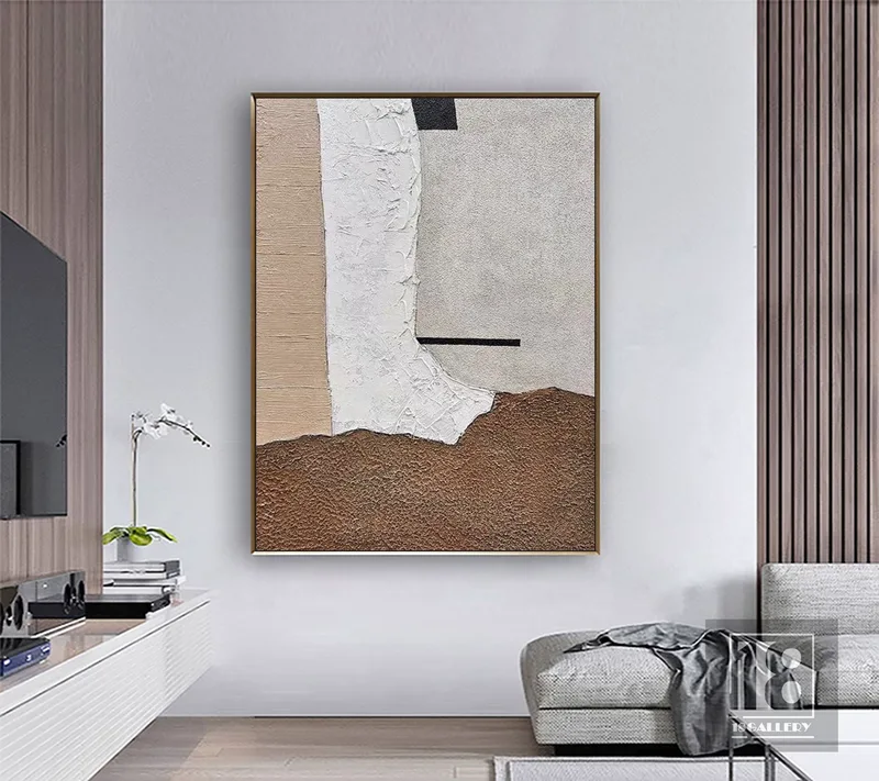 Neutral Minimalist Abstract Painting | Brown, Gray & White Wabi Sabi Art