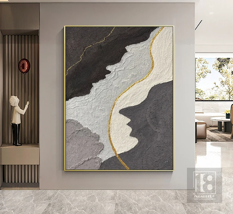 Black, White & Gray Minimalist Abstract Painting | Wabi Sabi Canvas Art