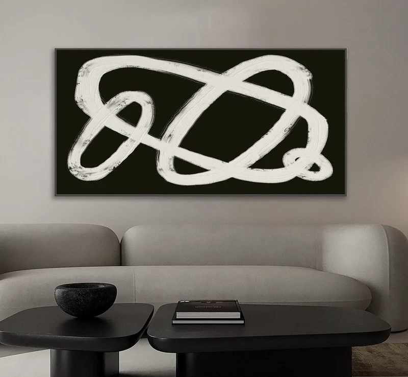 Large Black White Abstract Painting | Original Hand-painted Oil on Canvas