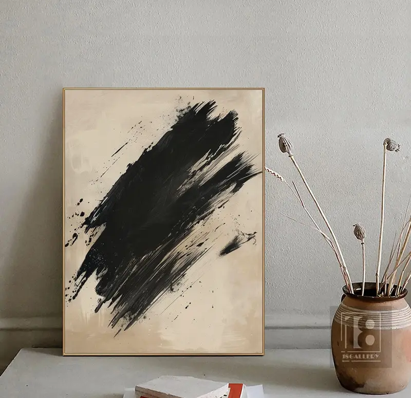 Neutral Beige & Black Abstract Painting | Wabi Sabi Textured Wall Art
